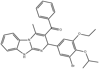 [2-(3-bromo-5-ethoxy-4-propan-2-yloxyphenyl)-4-methyl-2,10-dihydropyrimido[1,2-a]benzimidazol-3-yl]-phenylmethanone 结构式