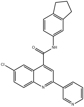 6-chloro-N-(2,3-dihydro-1H-inden-5-yl)-2-pyridin-3-ylquinoline-4-carboxamide 结构式