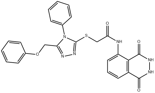 N-(1,4-dioxo-2,3-dihydrophthalazin-5-yl)-2-[[5-(phenoxymethyl)-4-phenyl-1,2,4-triazol-3-yl]sulfanyl]acetamide 结构式