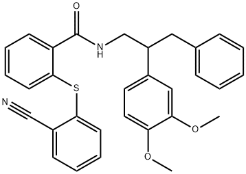 2-(2-cyanophenyl)sulfanyl-N-[2-(3,4-dimethoxyphenyl)-3-phenylpropyl]benzamide 结构式