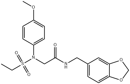 N-(1,3-benzodioxol-5-ylmethyl)-2-(N-ethylsulfonyl-4-methoxyanilino)acetamide 结构式