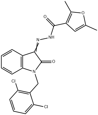 N-[(E)-[1-[(2,6-dichlorophenyl)methyl]-2-oxoindol-3-ylidene]amino]-2,5-dimethylfuran-3-carboxamide 结构式