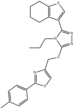 2-(4-methylphenyl)-4-[[4-propyl-5-(4,5,6,7-tetrahydro-1-benzothiophen-3-yl)-1,2,4-triazol-3-yl]sulfanylmethyl]-1,3-thiazole 结构式