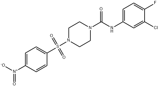 N-(3-chloro-4-fluorophenyl)-4-(4-nitrophenyl)sulfonylpiperazine-1-carboxamide 结构式