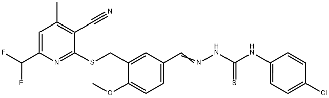 1-(4-chlorophenyl)-3-[(E)-[3-[[3-cyano-6-(difluoromethyl)-4-methylpyridin-2-yl]sulfanylmethyl]-4-methoxyphenyl]methylideneamino]thiourea 结构式