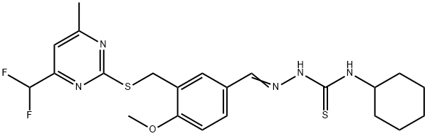 1-cyclohexyl-3-[(E)-[3-[[4-(difluoromethyl)-6-methylpyrimidin-2-yl]sulfanylmethyl]-4-methoxyphenyl]methylideneamino]thiourea 结构式