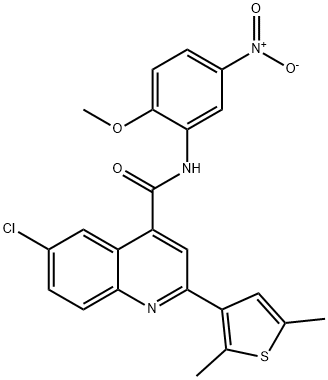 6-chloro-2-(2,5-dimethylthiophen-3-yl)-N-(2-methoxy-5-nitrophenyl)quinoline-4-carboxamide 结构式