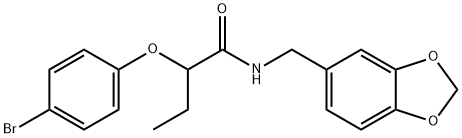 N-(1,3-benzodioxol-5-ylmethyl)-2-(4-bromophenoxy)butanamide 结构式