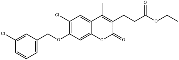 ethyl 3-[6-chloro-7-[(3-chlorophenyl)methoxy]-4-methyl-2-oxochromen-3-yl]propanoate 结构式