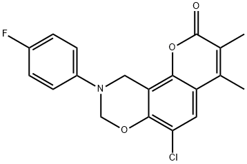 6-chloro-9-(4-fluorophenyl)-3,4-dimethyl-8,10-dihydropyrano[2,3-f][1,3]benzoxazin-2-one 结构式