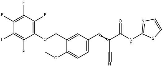 (E)-2-cyano-3-[4-methoxy-3-[(2,3,4,5,6-pentafluorophenoxy)methyl]phenyl]-N-(1,3-thiazol-2-yl)prop-2-enamide 结构式