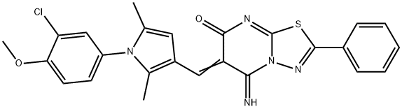 (6E)-6-[[1-(3-chloro-4-methoxyphenyl)-2,5-dimethylpyrrol-3-yl]methylidene]-5-imino-2-phenyl-[1,3,4]thiadiazolo[3,2-a]pyrimidin-7-one 结构式