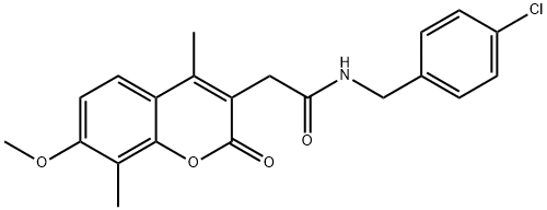 N-[(4-chlorophenyl)methyl]-2-(7-methoxy-4,8-dimethyl-2-oxochromen-3-yl)acetamide 结构式