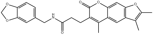 N-(1,3-benzodioxol-5-ylmethyl)-3-(2,3,5-trimethyl-7-oxofuro[3,2-g]chromen-6-yl)propanamide 结构式