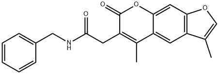 N-benzyl-2-(3,5-dimethyl-7-oxofuro[3,2-g]chromen-6-yl)acetamide 结构式