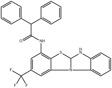2,2-diphenyl-N-[2-(trifluoromethyl)-5a,6-dihydrobenzimidazolo[2,1-b][1,3]benzothiazol-4-yl]acetamide 结构式