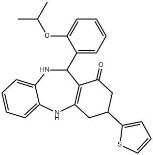 6-(2-propan-2-yloxyphenyl)-9-thiophen-2-yl-5,6,8,9,10,11-hexahydrobenzo[b][1,4]benzodiazepin-7-one 结构式