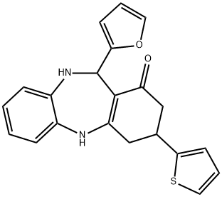 6-(furan-2-yl)-9-thiophen-2-yl-5,6,8,9,10,11-hexahydrobenzo[b][1,4]benzodiazepin-7-one 结构式