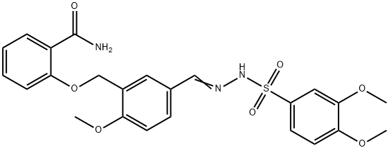 2-[[5-[(E)-[(3,4-dimethoxyphenyl)sulfonylhydrazinylidene]methyl]-2-methoxyphenyl]methoxy]benzamide 结构式