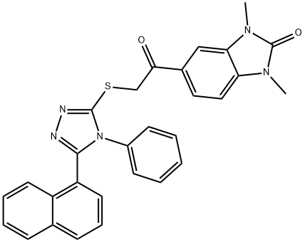 1,3-dimethyl-5-[2-[(5-naphthalen-1-yl-4-phenyl-1,2,4-triazol-3-yl)sulfanyl]acetyl]benzimidazol-2-one 结构式