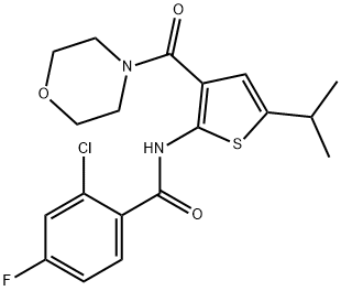 2-chloro-4-fluoro-N-[3-(morpholine-4-carbonyl)-5-propan-2-ylthiophen-2-yl]benzamide 结构式