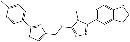 4-[[5-(1,3-benzodioxol-5-yl)-4-methyl-1,2,4-triazol-3-yl]sulfanylmethyl]-2-(4-methylphenyl)-1,3-thiazole 结构式