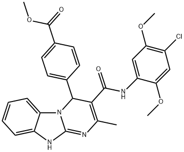 methyl 4-[3-[(4-chloro-2,5-dimethoxyphenyl)carbamoyl]-2-methyl-1,4-dihydropyrimido[1,2-a]benzimidazol-4-yl]benzoate 结构式