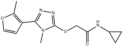 N-cyclopropyl-2-[[4-methyl-5-(2-methylfuran-3-yl)-1,2,4-triazol-3-yl]sulfanyl]acetamide 结构式