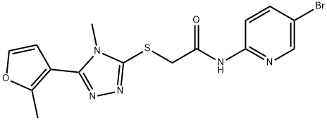 N-(5-bromopyridin-2-yl)-2-[[4-methyl-5-(2-methylfuran-3-yl)-1,2,4-triazol-3-yl]sulfanyl]acetamide 结构式