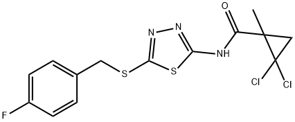 2,2-dichloro-N-[5-[(4-fluorophenyl)methylsulfanyl]-1,3,4-thiadiazol-2-yl]-1-methylcyclopropane-1-carboxamide 结构式