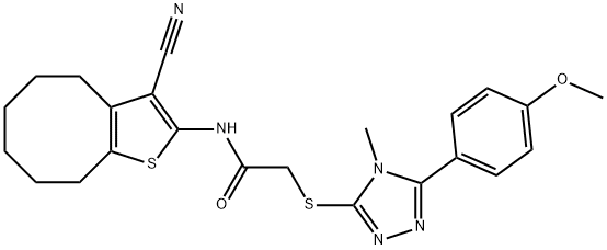 N-(3-cyano-4,5,6,7,8,9-hexahydrocycloocta[b]thiophen-2-yl)-2-[[5-(4-methoxyphenyl)-4-methyl-1,2,4-triazol-3-yl]sulfanyl]acetamide 结构式