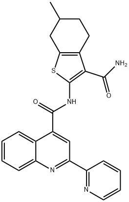 N-(3-carbamoyl-6-methyl-4,5,6,7-tetrahydro-1-benzothiophen-2-yl)-2-pyridin-2-ylquinoline-4-carboxamide 结构式