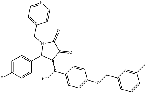 (4E)-5-(4-fluorophenyl)-4-[hydroxy-[4-[(3-methylphenyl)methoxy]phenyl]methylidene]-1-(pyridin-4-ylmethyl)pyrrolidine-2,3-dione 结构式