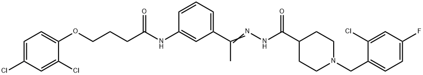 1-[(2-chloro-4-fluorophenyl)methyl]-N-[(Z)-1-[3-[4-(2,4-dichlorophenoxy)butanoylamino]phenyl]ethylideneamino]piperidine-4-carboxamide 结构式