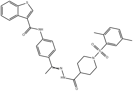 N-[(Z)-1-[4-(1-benzothiophene-3-carbonylamino)phenyl]ethylideneamino]-1-(2,5-dimethylphenyl)sulfonylpiperidine-4-carboxamide 结构式