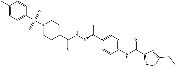 N-[(E)-1-[4-[(5-ethylthiophene-3-carbonyl)amino]phenyl]ethylideneamino]-1-(4-methylphenyl)sulfonylpiperidine-4-carboxamide 结构式