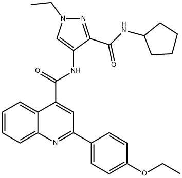 N-[3-(cyclopentylcarbamoyl)-1-ethylpyrazol-4-yl]-2-(4-ethoxyphenyl)quinoline-4-carboxamide 结构式