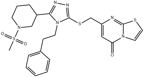 7-[[5-(1-methylsulfonylpiperidin-3-yl)-4-(2-phenylethyl)-1,2,4-triazol-3-yl]sulfanylmethyl]-[1,3]thiazolo[3,2-a]pyrimidin-5-one 结构式