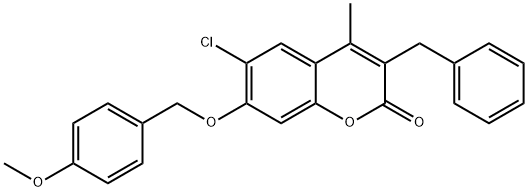 3-benzyl-6-chloro-7-[(4-methoxyphenyl)methoxy]-4-methylchromen-2-one 结构式