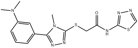 2-[[5-[3-(dimethylamino)phenyl]-4-methyl-1,2,4-triazol-3-yl]sulfanyl]-N-(1,3,4-thiadiazol-2-yl)acetamide 结构式