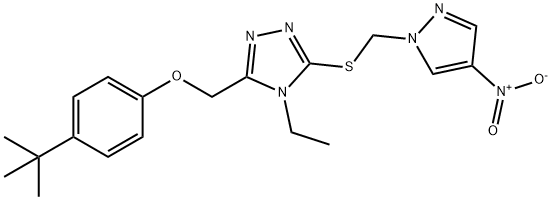 3-[(4-tert-butylphenoxy)methyl]-4-ethyl-5-[(4-nitropyrazol-1-yl)methylsulfanyl]-1,2,4-triazole 结构式