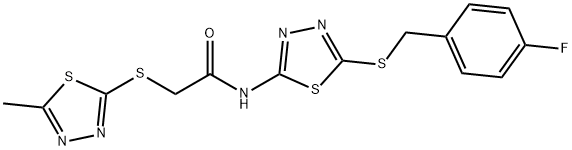 N-[5-[(4-fluorophenyl)methylsulfanyl]-1,3,4-thiadiazol-2-yl]-2-[(5-methyl-1,3,4-thiadiazol-2-yl)sulfanyl]acetamide 结构式