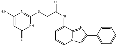 2-[(6-amino-4-oxo-1H-pyrimidin-2-yl)sulfanyl]-N-(2-phenylimidazo[1,2-a]pyridin-8-yl)acetamide 结构式