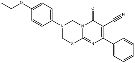 3-(4-ethoxyphenyl)-6-oxo-8-phenyl-2,4-dihydropyrimido[2,1-b][1,3,5]thiadiazine-7-carbonitrile 结构式