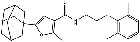 5-(1-adamantyl)-N-[2-(2,6-dimethylphenoxy)ethyl]-2-methylfuran-3-carboxamide 结构式