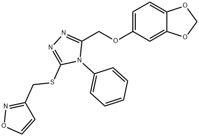 3-[[5-(1,3-benzodioxol-5-yloxymethyl)-4-phenyl-1,2,4-triazol-3-yl]sulfanylmethyl]-1,2-oxazole 结构式