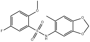 5-fluoro-2-methoxy-N-(6-methyl-1,3-benzodioxol-5-yl)benzenesulfonamide 结构式