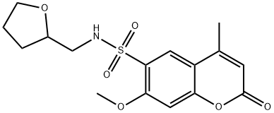 7-methoxy-4-methyl-2-oxo-N-(oxolan-2-ylmethyl)chromene-6-sulfonamide 结构式