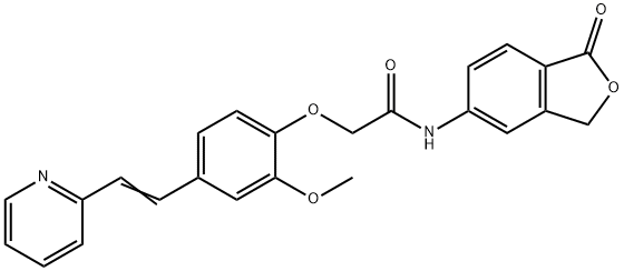 2-[2-methoxy-4-[(E)-2-pyridin-2-ylethenyl]phenoxy]-N-(1-oxo-3H-2-benzofuran-5-yl)acetamide 结构式