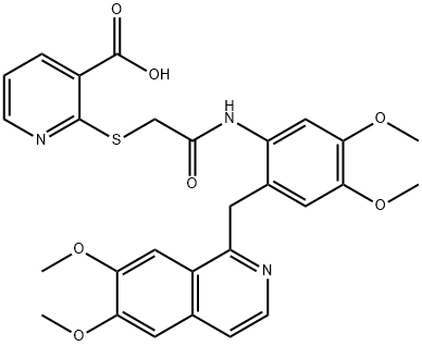 2-[2-[2-[(6,7-dimethoxyisoquinolin-1-yl)methyl]-4,5-dimethoxyanilino]-2-oxoethyl]sulfanylpyridine-3-carboxylic acid 结构式